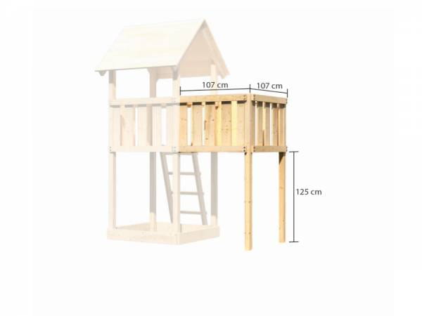 Akubi Spielturm Lotti Satteldach + Rutsche rot + Doppelschaukelanbau Klettergerüst + Anbauplattform + Netzrampe