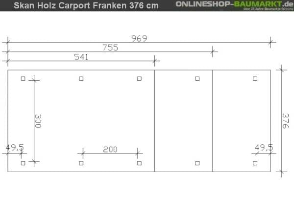 Skan Holz Carport Franken 376 x 755 cm Leimholz
