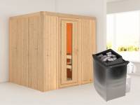 Karibu Sauna Sodin 68 mm- energiesparende Saunatür- 4,5 kW Ofen integr. Strg- ohne Dachkranz