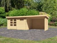 Karibu Woodfeeling Gartenhaus Bastrup 8 mit Anbaudach 3 Meter, Rück- und Seitenwand