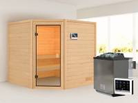 Karibu Sauna Tilda inkl. 9 kW Bioofen ext. Steuerung mit klassischer Saunatür -ohne Dachkranz-