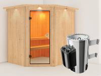 Lilja - Karibu Sauna Plug & Play inkl. 3,6 kW-Ofen - mit Dachkranz -