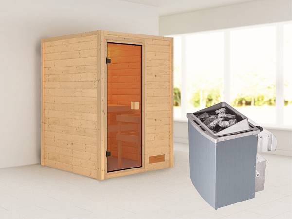 Karibu Woodfeeling Sauna Svenja- klassische Saunatür- 4,5 kW Ofen integr. Strg- ohne Dachkranz