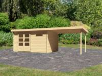 Karibu Woodfeeling Gartenhaus Bastrup 8 mit Anbaudach 3 Meter natur