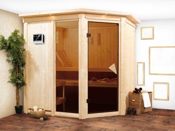 Fiona 2 - Karibu Sauna inkl. 9-kW-Ofen - mit Dachkranz -