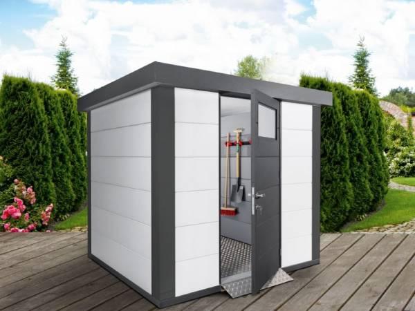 Wolff Finnhaus Metall-Gerätehaus Eleganto 2424 Weiß inkl. Dachrinne und Fallrohr Wolff Finnhaus Metall-Gerätehaus Eleganto 2424 Weiß inkl. Dachrinne und Fallrohr