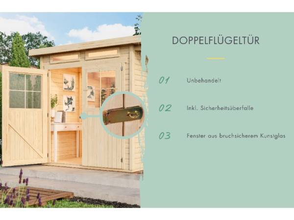 Karibu Gartenhaus Glücksburg 3 terragrau Sparset mit Schleppdach 19 mm