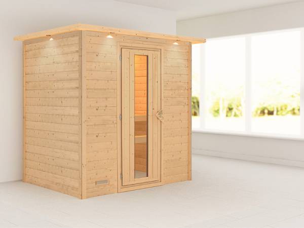 Karibu Sauna Sonja 38 mm mit Dachkranz- ohne Ofen- energiesparende Tür