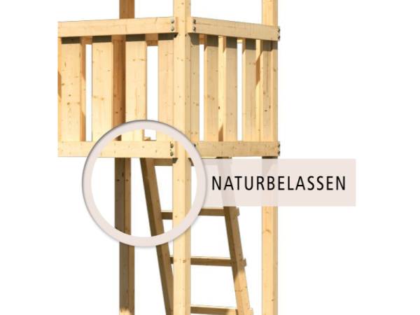 Akubi Spielturm Danny Satteldach + Rutsche rot + Doppelschaukelanbau Klettergerüst + Anbauplattform XL + Kletterwand