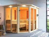 Karibu Multifunktions-Sauna Ava mit Dachkranz, 9 kW Bioofen und Infrarotstrahler
