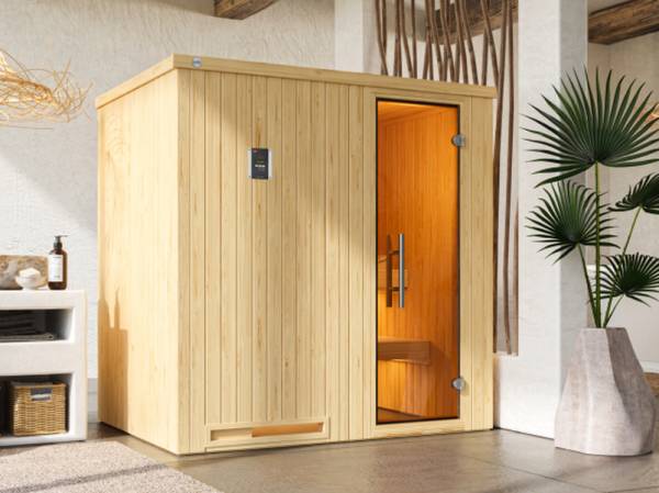 Weka Sauna Halmstad Gr.1 inkl. 4,5 kW Bioofen (BioS), mit digitaler Steuerung, Ganzglastür