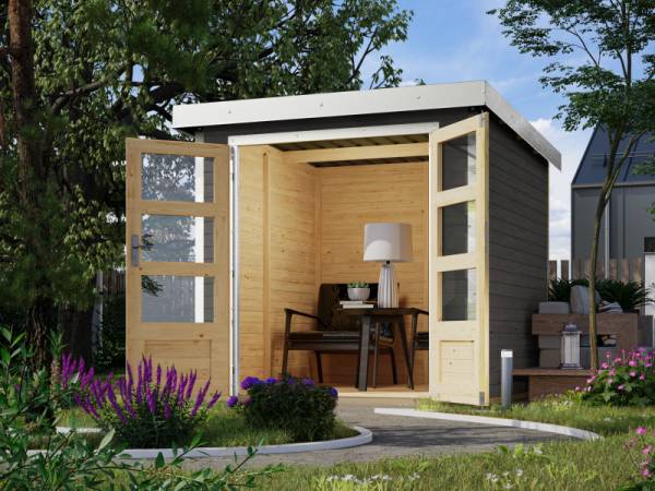 Karibu Hybrid Gartenhaus Jupiter 2 B terragrau/weiß