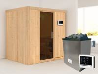 Karibu Sauna Bodin- moderne Saunatür- 4,5 kW Ofen ext. Strg- ohne Dachkranz