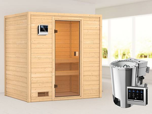 Karibu Sauna Selena mit 3,6 kW Bioofen ext. Strg 38 mm