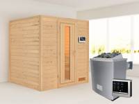 Karibu Sauna Anja - energiesparende Saunatür - 4,5 kW Ofen ext. Strg. - ohne Dachkranz