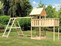 Akubi Spielturm Lotti- Anbauplattform XL- Doppelschaukel inkl. Klettergerüst