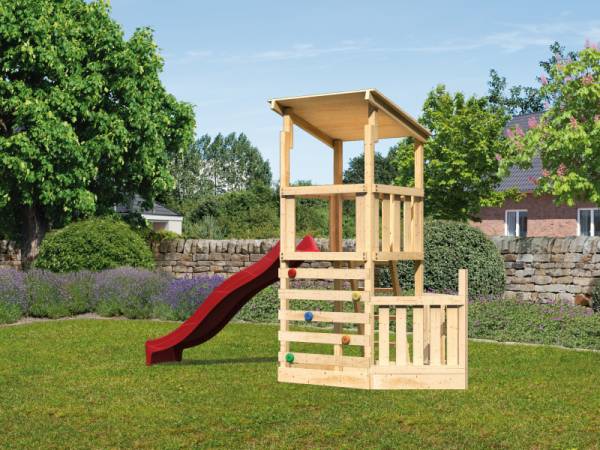 Akubi Spielturm Anna + Rutsche rot + Kletterwand + Schiffsanbau unten Akubi Spielturm Anna + Rutsche rot + Kletterwand + Schiffsanbau unten