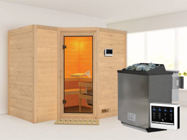 Sahib 2 - Karibu Sauna inkl. 9-kW-Bioofen - ohne Dachkranz -