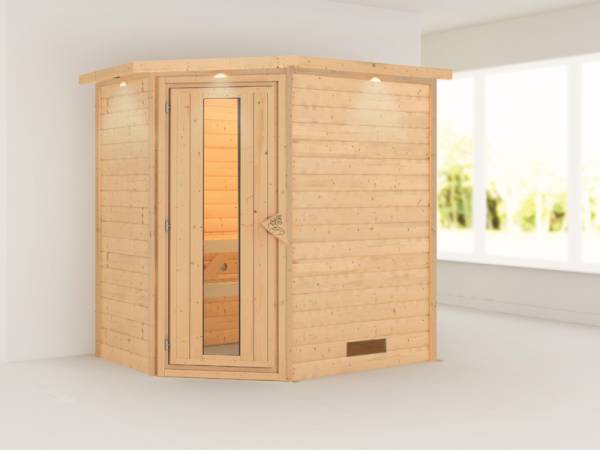 Cilja - Karibu Sauna Plug & Play ohne Ofen - mit Dachkranz - Energiespartür