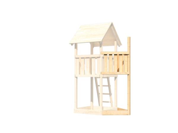 Akubi Spielturm Anna + Rutsche rot + Einzelschaukel + Anbauplattform XL + Kletterwand + Schiffsanbau oben