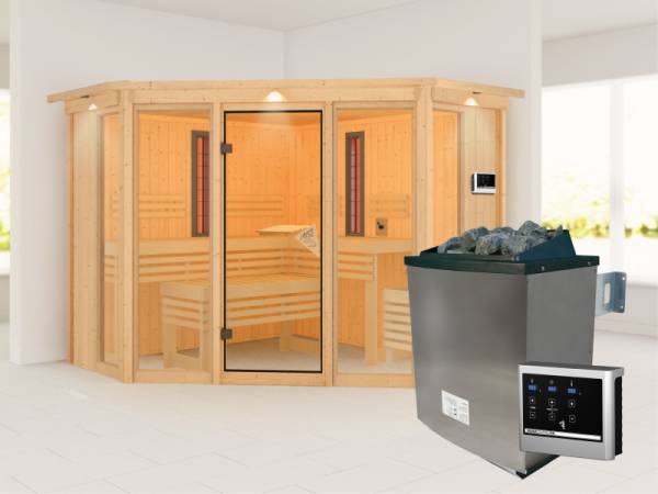 Karibu Multifunktions-Sauna Asta mit Dachkranz, 9 kW Ofen und Infrarotstrahler