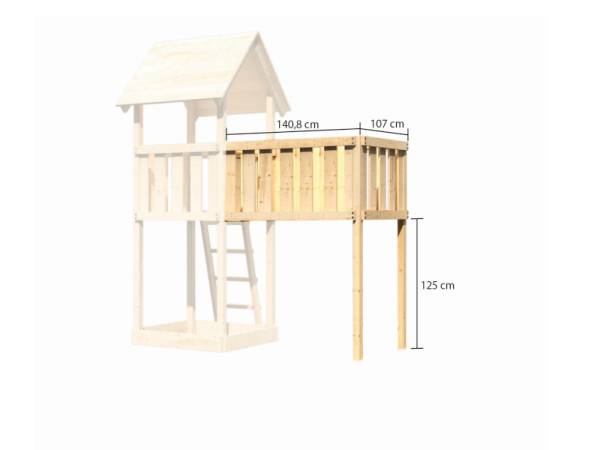 Akubi Spielturm Danny Satteldach + Rutsche rot + Doppelschaukel + Anbauplattform XL