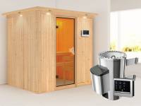 Fanja - Karibu Sauna Plug &amp; Play inkl. 3,6 kW-Ofen - mit Dachkranz -