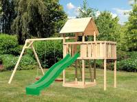 Akubi Spielturm Lotti natur- Anbauplattform- Doppelschaukel- Rutsche grün