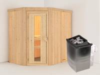 Karibu Sauna Carin- energiesparende Saunatür- 4,5 kW Ofen integr. Strg- ohne Dachkranz