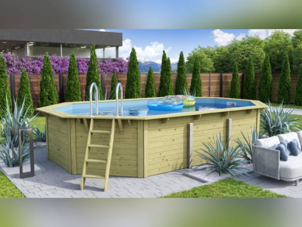 Karibu Pool Modell 4 X im Set mit Filteranlage groß und Skimmer, kdi - Folie Blau