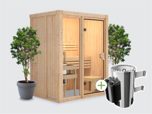 Osb smart choice Sauna Roma 1 inkl. 3,6 kW Ofen intgr. Steuerung - ohne Dachkranz
