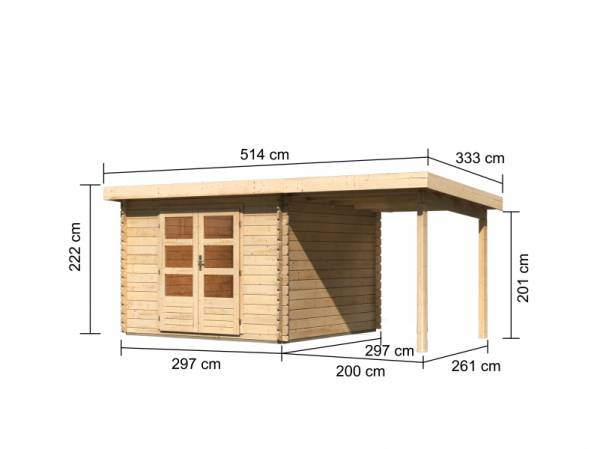 Karibu Woodfeeling Gartenhaus Bastrup 5 mit Anbaudach 2 Meter