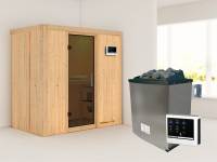 Karibu Sauna Variado- moderne Saunatür- 4,5 kW Ofen ext. Strg- ohne Dachkranz
