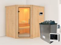 Karibu Sauna Siirin 68 mm- Klarglas Saunatür- 4,5 kW Ofen ext. Strg- ohne Dachkranz