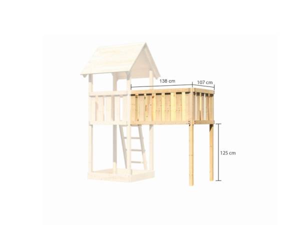 Akubi Spielturm Anna + Rutsche violett + Doppelschaukelanbau Klettergerüst + Anbauplattform XL + Schiffsanbau oben