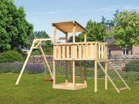 Akubi Spielturm Anna + Einzelschaukel + Anbauplattform + Netzrampe