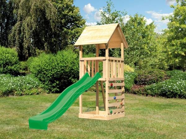 Akubi Spielturm Lotti mit Kletterwand und Rutsche grün Akubi Spielturm Lotti mit Kletterwand und Rutsche grün
