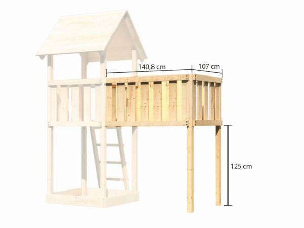 Akubi Spielturm Anna + Rutsche rot + Einzelschaukel + Anbauplattform XL + Netzrampe + Schiffsanbau oben
