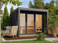 Karibu Hybrid Saunahaus Ares 3, anthrazit/graualuminium, inkl. 9 kW Ofen ext. Steuerung