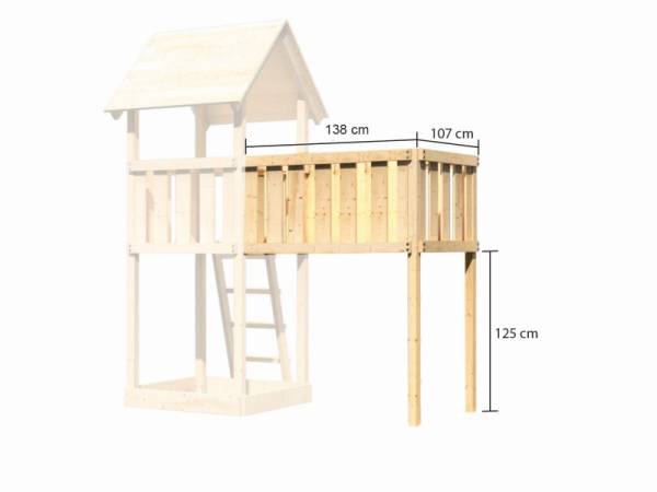 Akubi Spielturm Lotti Satteldach + Schiffsanbau oben + Doppelschaukel mit Klettergerüst + Anbauplattform XL + Kletterwand + Rutsche in violett