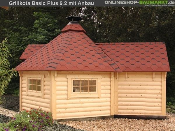 Wolff Finnhaus Grillkota 9 de luxe mit Anbau inkl. rot-schwarzen Dachschindeln Wolff Finnhaus Grillkota 9 de luxe mit Anbau inkl. rot-schwarzen Dachschindeln