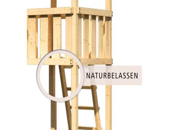 Akubi Spielturm Lotti Satteldach + Rutsche grün + Einzelschaukel + Anbauplattform XL + Kletterwand