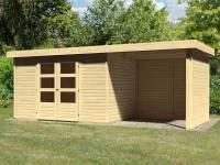 Karibu Woodfeeling Gartenhaus Askola 4 mit Anbaudach 2,25 Meter, Seiten- und Rückwand