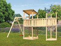 Akubi Spielturm Anna + Doppelschaukelanbau Klettergerüst + Anbauplattform XL + Schiffsanbau oben
