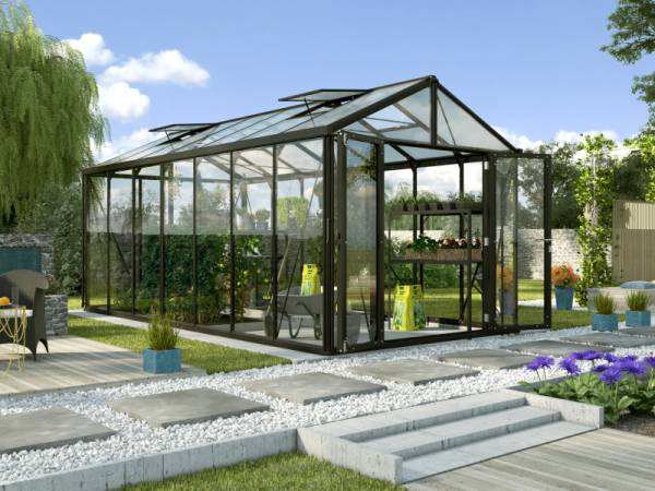 Vitavia Gewächshaus Zeus Comfort 13800 ESG/HKP, schwarz pulverbeschichtet