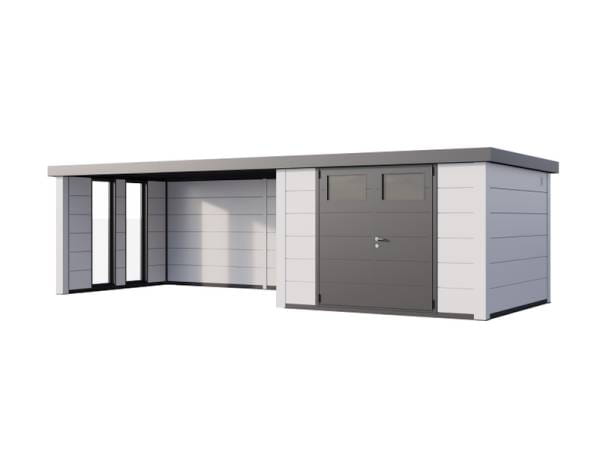 Telluria Metall-Gerätehaus Classico 3030 Komplett Weiß mit XL Lounge links, inkl. 2 Fenster