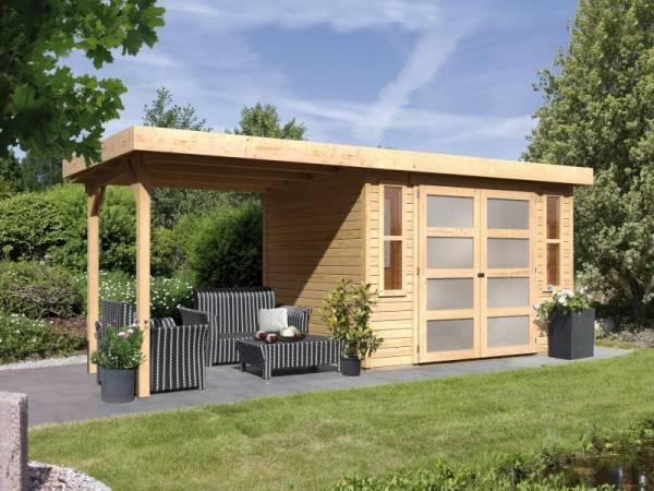 Karibu Gartenhaus Mühlendorf 4 natur 19 mm mit Anbaudach 2,20 m Karibu Gartenhaus Mühlendorf 4 natur 19 mm mit Anbaudach 2,20 m