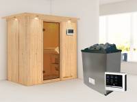 Karibu Sauna Variado- klassische Saunatür- 4,5 kW Ofen ext. Strg- mit Dachkranz