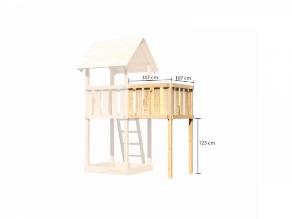 Akubi Spielturm Danny Satteldach + Rutsche rot + Doppelschaukelanbau Klettergerüst + Anbauplattform + Netzrampe
