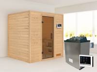 Karibu Sauna Anja inkl. 9 kW Ofen ext. Steuerung, mit moderner Saunatür -ohne Dachkranz-